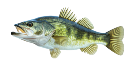 High-resolution Largemouth Bass PNG isolated on a transparent background, perfect for fishing websites