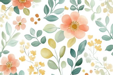 Pastel floral pattern with watercolor blooms foliage