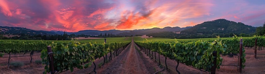 Fototapeta premium Vineyards and winery on sunset