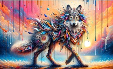 "Lobos Cósmicos: Espíritus de Colores"