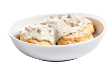 Hearty Biscuits and Gravy Plate Isolated on Transparent Background.