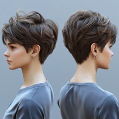 Stylish short hairstyle showcasing a modern cut from multiple angles on a female model.