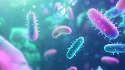 Close-up of colorful bacteria and microorganisms. Concept of microbiology