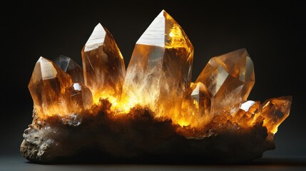 Rare mineral emitting a soft internal glow, with shimmering crystals reflecting light, creating a mysterious aura. Realistic, very detailed