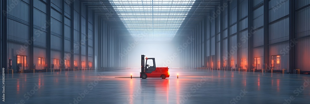 Poster the vast and technologically advanced interior of a modern warehouse facility showcases the efficien