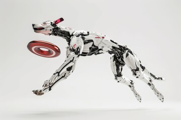 Obraz premium dog robot playing with toy on the white background