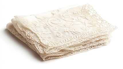 Folded White Lace Fabric with Delicate Embroidery
