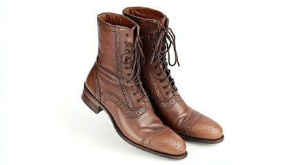 Pair of brown leather lace-up boots with wingtip detailing