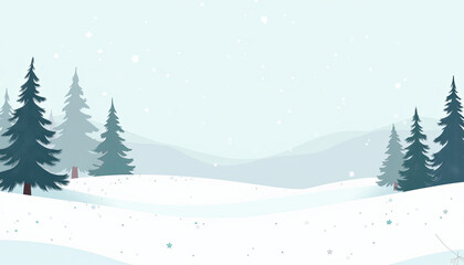 Obraz premium Winter landscape illustration with snow and pine trees
