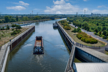 The lock in Rothenburg on the Elbe on the Mittelland Canal. A waterway junction near Magdeburg