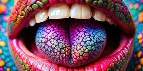 Close-up Images of Fissured Tongue Showing Unique Patterns and Textures for Medical Reference Use