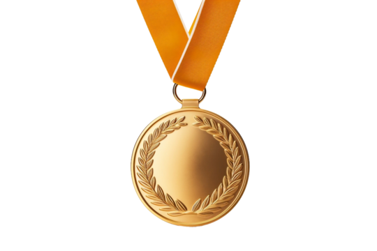 Sign of Victory: Gold Medal Isolated on Transparent Background.