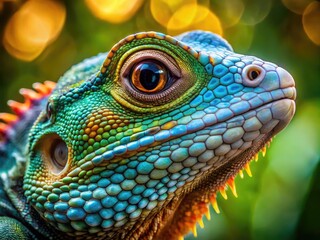 Fototapeta premium Close-up of a Colorful Lizard Face Showcasing Intricate Patterns and Textures in Nature's Beauty