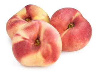 Flat peach or Donut Peach on white background, Flat Peach premium fruit isolate on white with clipping path.