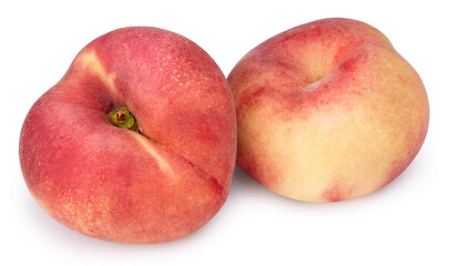 Flat peach or Donut Peach on white background, Flat Peach premium fruit isolate on white with clipping path.