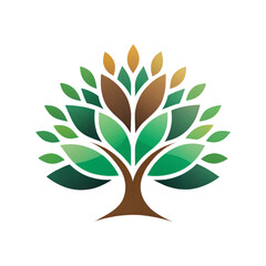 Obraz premium Green and brown abstract tree logo design with stylized leaves