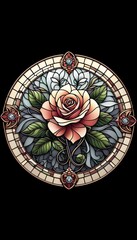 Elegant stained glass rose design