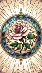 Elegant stained glass rose design