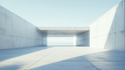 Obraz premium Futuristic outdoor exterior architect white cement wall with blue sky