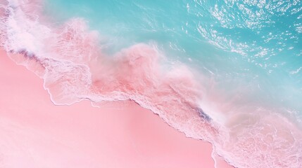 Blue marine water smooth wave with pink sand beach aerial view