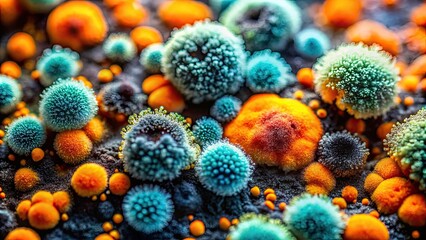 Close-up of black mold growth on surface, highlighting texture and patterns of fungal development