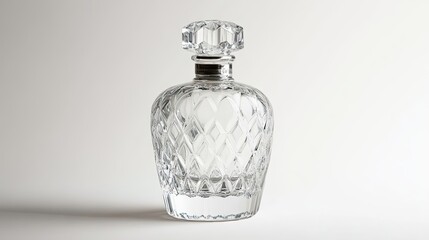 Crystal Decanter with Diamond-Cut Design and Silver Top