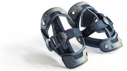 Knee braces and supports for stabilizing and supporting injured knees isolated on white background