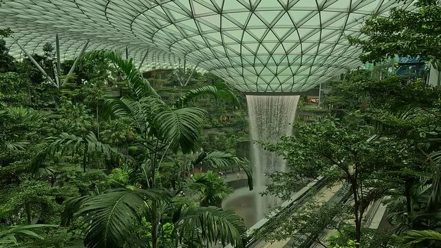 Futuristic fountain at Singapore airport. Popular fountain at Changi airport