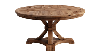 Round wooden dinner table on white background