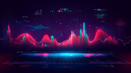 A Vibrant Digital Visualization of Data Trends Showcasing Analytics in a Futuristic Space Environment at Night