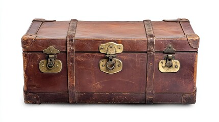 Vintage Brown Leather Trunk with Brass Clasps