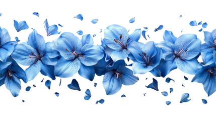  variety of blue flowers, isolated on a transparent background.