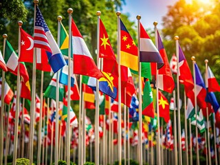 Collection of East Asian Flags on Display, Representing Cultural Diversity and National Identity