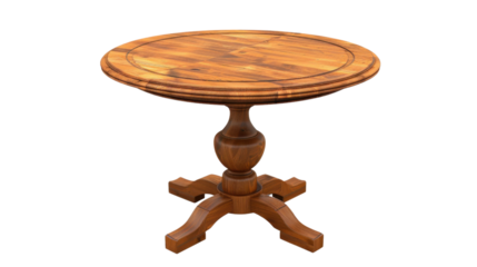Round wooden dinner table on white background
