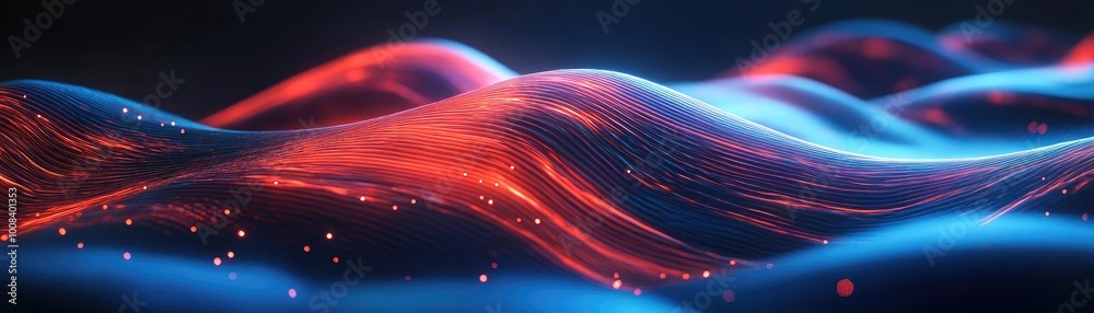 Fototapete dynamic waves of red and blue light create a mesmerizing visual effect, perfect for backgrounds and 