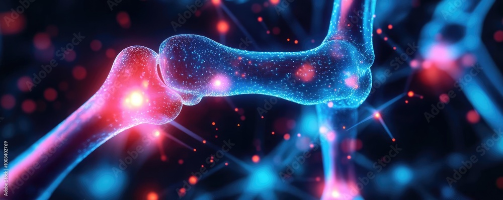 Poster this vibrant digital artwork depicts a close-up of a synapse, showcasing glowing connections between