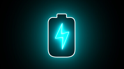 Neon battery charging power icon. Lightning bolt sign in the circle .