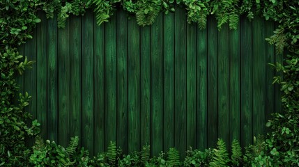 Green Wooden Background with Floral Accents