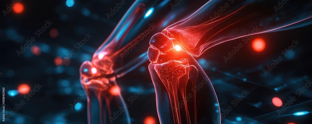 Poster abstract representation of a joint with glowing elements. perfect for health, science, and technolog