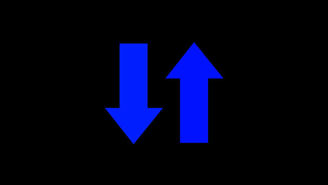 Blue color up and down directional and pointing solid  arrow icon. Up and down arrow direction sign .