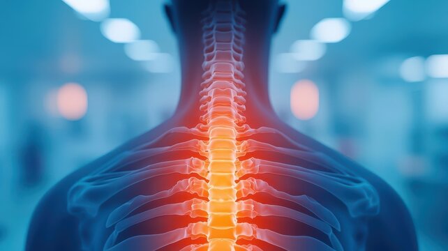 Anatomical illustration of herniated disc pressing on spinal nerve, medical condition concept, spinal disc injury, healthcare visual aid