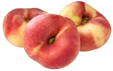 Flat peach or Donut Peach on white background, Flat Peach premium fruit isolate on white with clipping path.