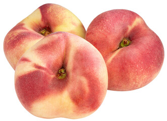 Flat peach or Donut Peach on white background, Flat Peach premium fruit isolate on white with clipping path.