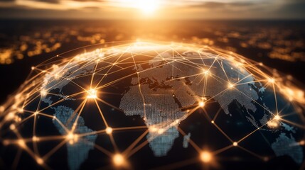 Global Network Connection Over Earth at Sunset