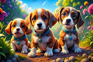 Colorful cartoon puppies in action solving problems and going on adventures in a fun animated style