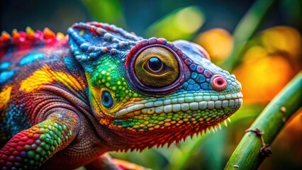 Fototapeta premium Colorful Chameleon in Watercolor Style Capturing the Beauty of Nature and Wildlife Artistry