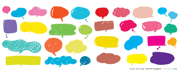 Cute vector speech bubble colorful set,Hand drawn set of speech bubbles with handwritten for book ,card, business, poster design. Vector illustration design for fashion fabrics,cute doodle