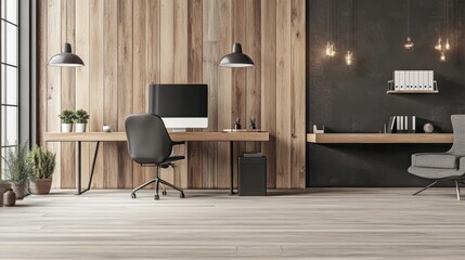 Modern Home Office with Wood Elements and Sleek Design