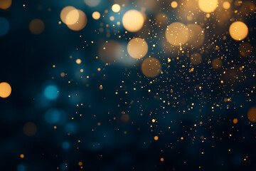 Obraz premium Abstract gold christmas bokeh on dark blue background. Generative Ai.