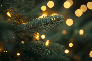 Christmas blurred background with Christmas tree lights. Generative Ai.